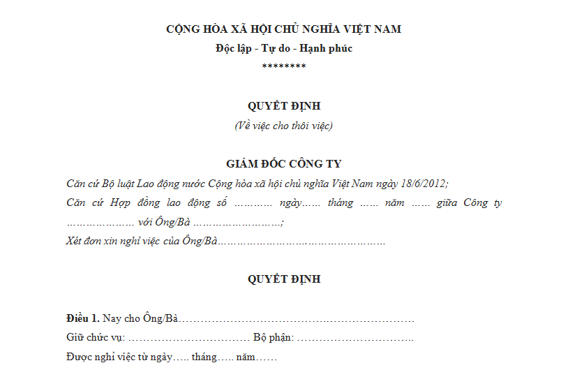 Quyết định cho thôi việc [DOC] - Luật Nhiệt Tâm | Luật sư kinh tế và Đại diện sở hữu trí tuệ