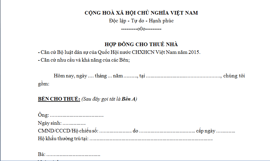 Hợp đồng cho thuê nhà